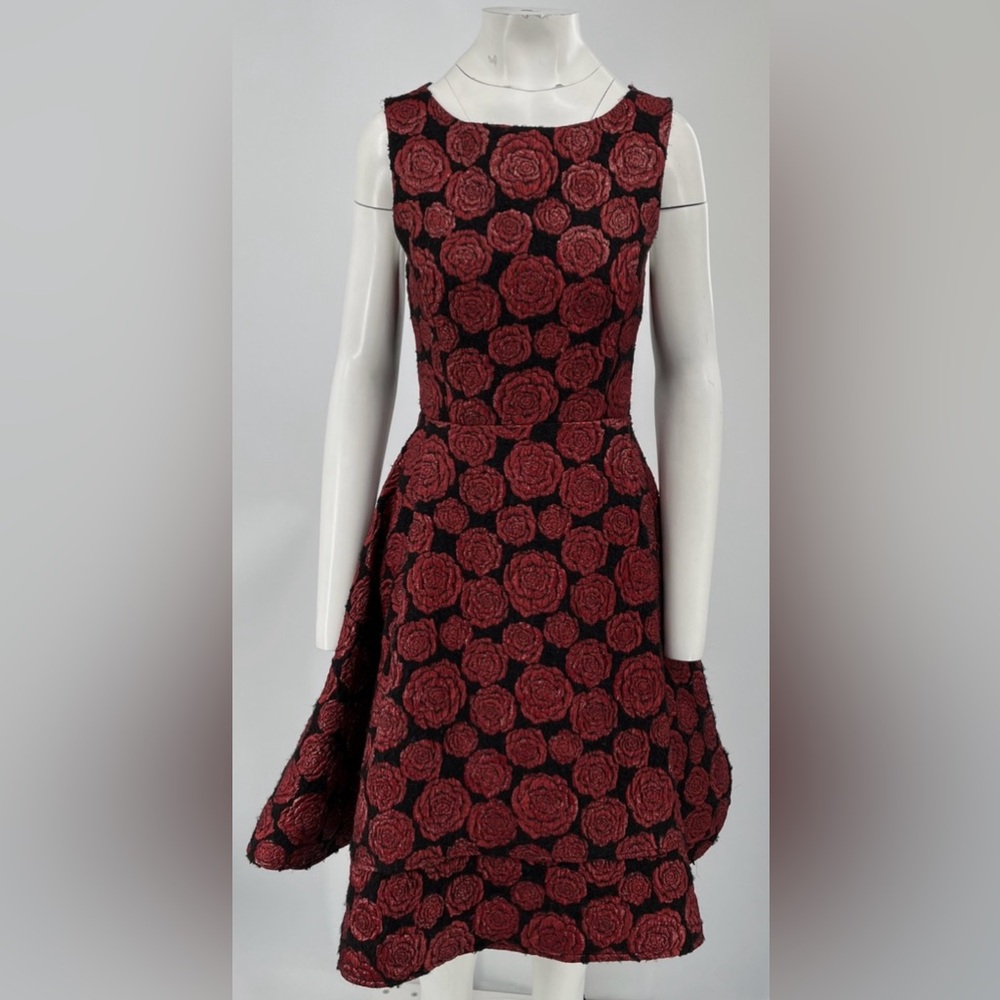 Alice + Olivia Rose Jacquard Sleeveless Midi Dress | Black Pink Floral Size 6